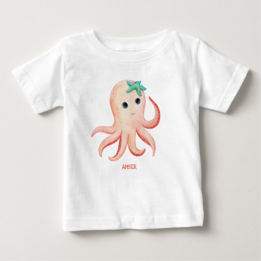 Cute Octopus Gepersonaliseerd Baby Name Top Tshirt (Voorkant)