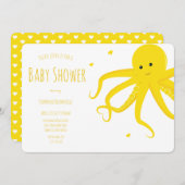 Cute Octopus Heart Yellow Horizontal Baby shower Kaart (Voorkant / Achterkant)