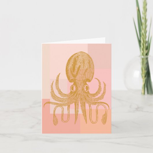 Cute Octopus Illustratie in roze en goud Kaart (Voorkant)