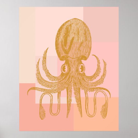 Cute Octopus Illustratie in roze en goud Poster (Voorkant)
