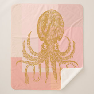 Cute Octopus Illustratie in roze en goud Sherpa Deken