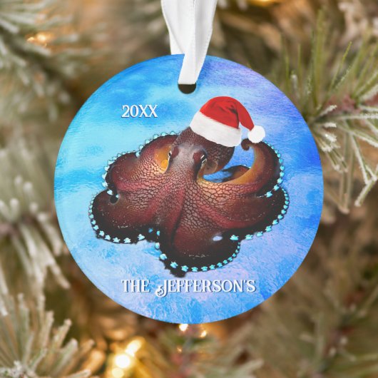Cute Octopus in Santa Hat Ornament (Boom)