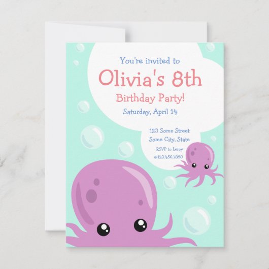 Cute Octopus Invitation Anniversaire (Devant)