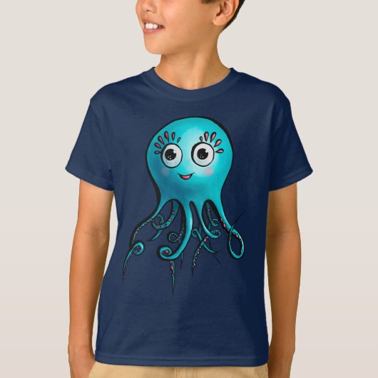 Cute Octopus Kawaii Cartoon Zee Dier T-shirt (Voorkant)