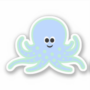 Cute Octopus Light Blue en Green met Polka-Stippen Sticker