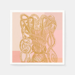 Cute  Octopus Line Art Illustratie in Roze Servet