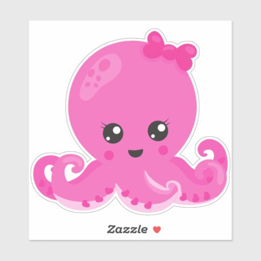 Cute Octopus, Little Octopus, Baby Octopus, Hearts Sticker (Vel)