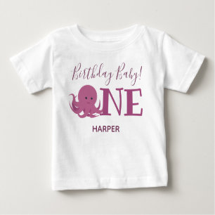 Cute Octopus One Name First Birthday Baby T-Shirt