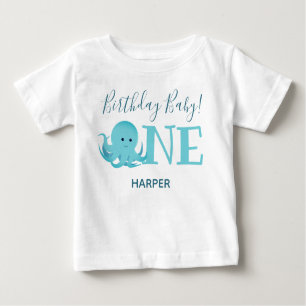 Cute Octopus One Name First Birthday Baby T-Shirt