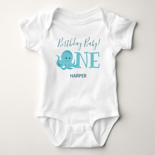 Cute Octopus One Name First Birthday Romper (Voorkant)