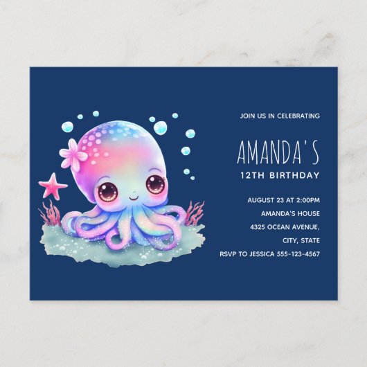 Cute Octopus Sea Creator Anniversaire Invitation (Devant)