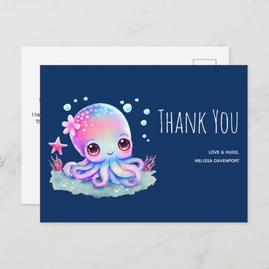 Cute Octopus Zee Creater Bedankt Briefkaart (Voorkant / Achterkant)