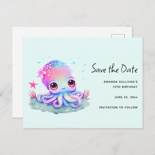 Cute Octopus Zee Creater Save the Date Uitnodiging Briefkaart (Voorkant / Achterkant)