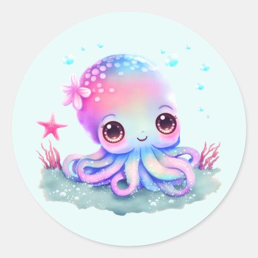 Cute Octopus Zee creatie Ronde Sticker (Voorkant)