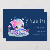 Cute Octopus Zee creatie Save The Date (Voorkant / Achterkant)