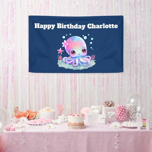 Cute Octopus Zee Creature Birthday Spandoek (Feest)