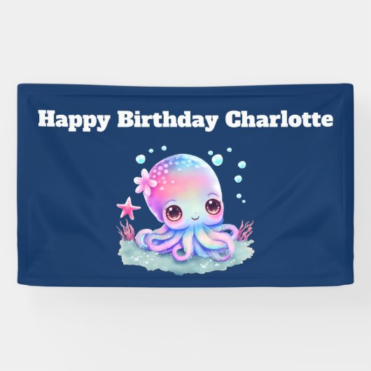 Cute Octopus Zee Creature Birthday Spandoek (Horizontaal)