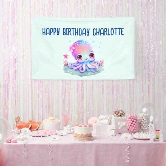 Cute Octopus Zee Creature Birthday Spandoek (Feest)