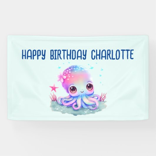 Cute Octopus Zee Creature Birthday Spandoek (Horizontaal)