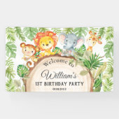 Cute Oerwoud Animals 1st Birthday Welkomstachtergr Spandoek