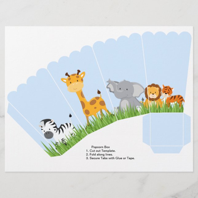 Cute Oerwoud Animals Boy Scalloped Popcorn Box (Voorkant)