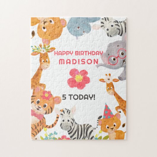 Cute Oerwoud Animals Happy Birthday Legpuzzel (Verticaal)