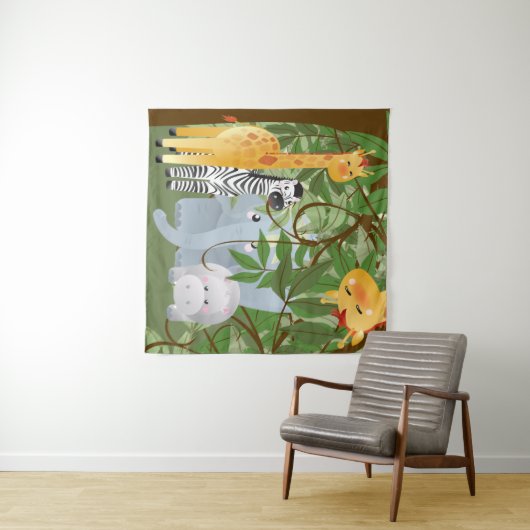 Cute Oerwoud Animals Sq Tapestry Wandkleed (In Situ (horizontaal))