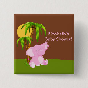 Cute Oerwoud Elephant Girl Baby shower Button