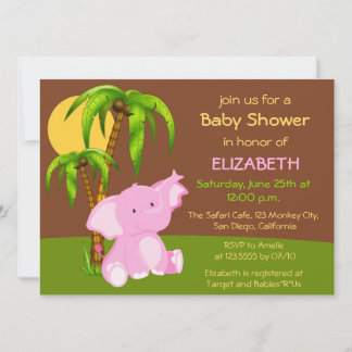 Cute Oerwoud Elephant Girl Baby shower Invitation Kaart