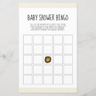 Cute oerwoud lion Baby shower Bingo game
