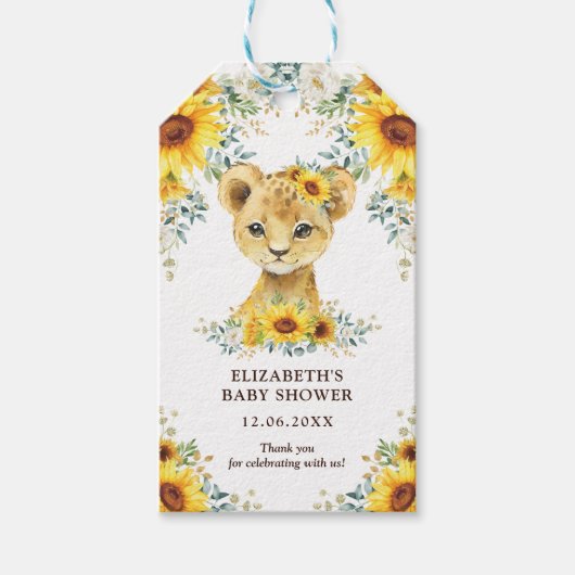 Cute Oerwoud Lion Sunflower Baby shower Favor Cadeaulabel (Voorkant)