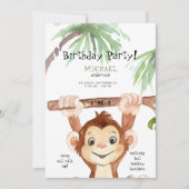 Cute Oerwoud Monkey Boy Birthday Party Kaart (Voorkant)