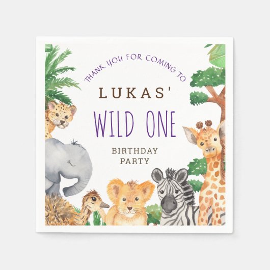 Cute Oerwoud Safari 1st Birthday Party Dank u Servet (Voorkant)