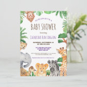 Cute Oerwoud Safari Animal Baby shower Invitation Kaart (Staand voorkant)