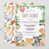 Cute Oerwoud Safari Animal Baby shower Invitation Kaart (Voorkant / Achterkant)