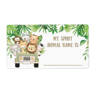 Cute Oerwoud Safari Animal Spirit Name Game Name Etiket