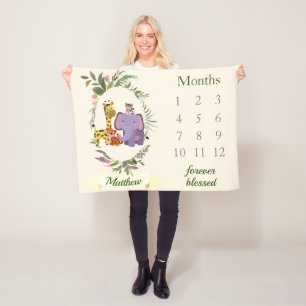 Cute Oerwoud Safari Animals Baby Boy Milestone Fleece Deken