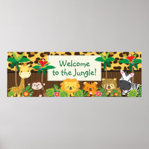 Cute Oerwoud Safari Animals Baby shower Banner Poster