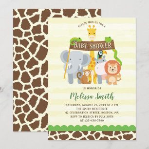 Cute Oerwoud Safari Animals Baby shower Invitation Kaart