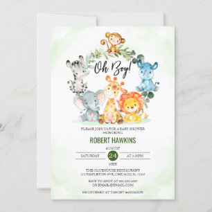 Cute Oerwoud Safari Animals Oh Boy Baby shower Kaart
