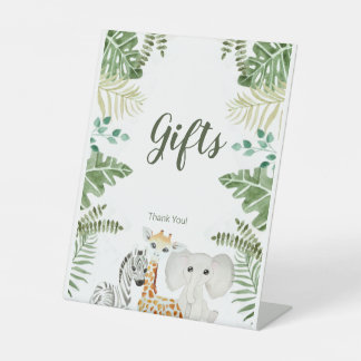 Cute Oerwoud Safari Animals Reclamebord Met Voetstuk