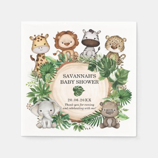 Cute Oerwoud Safari Animals Tropical Greenery Baby Servet (Voorkant)