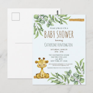 Cute Oerwoud Safari Giraffe Baby shower Uitnodigin Briefkaart