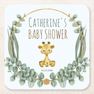 Cute Oerwoud Safari Giraffe Baby shower Vierkante Kartonnen Onderzetter