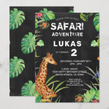 Cute Oerwoud Safari Giraffe Chalkboard Birthday