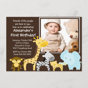 Cute Oerwoud Safari Photo Birthday Invitation Kaart