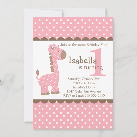 Cute Oerwoud Safari Roze Giraffe Birthday Party Kaart (Voorkant)