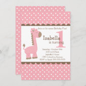 Cute Oerwoud Safari Roze Giraffe Birthday Party Kaart (Voorkant / Achterkant)