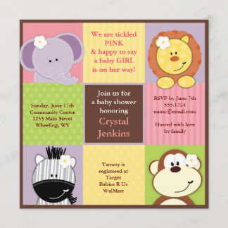 Cute Oerwoud Squares Baby shower Invitation Kaart
