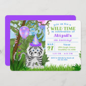Cute Oerwoud White Tiger Kids Birthday Party Kaart (Voorkant / Achterkant)